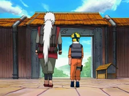 Odchádzajúci Naruto a Jiraiya
